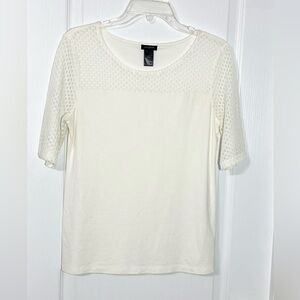 Ann Taylor Lace Sleeve & Neck Knit Top Ivory Size Medium